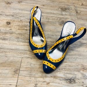 BCBG Paris Blue and Yellow Heels (rare)
